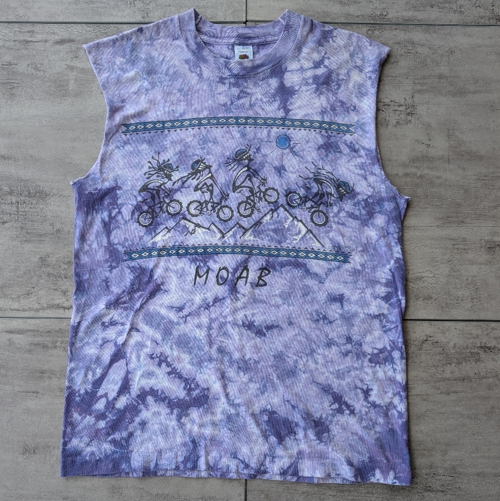 Vintage Jester T's 1995 Moab Utah Purple Tie Dye Single Stitch Graphic T-shirt L